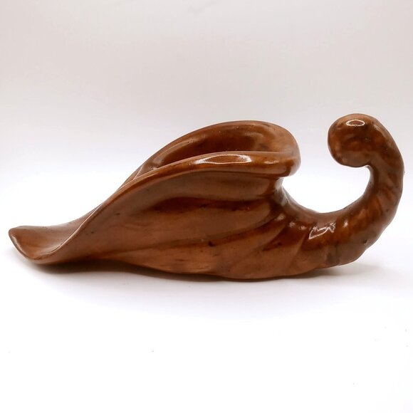 Vintage Cornucopia Horn of Plenty Pottery Dark Brown Ceramic Table Planter - Picture 2 of 11